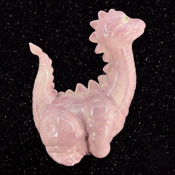 Ceramic Hand Painted Ceramic Pink Dinosaur Figurine Whimsical Figure Vintage - Picture 7 of 12